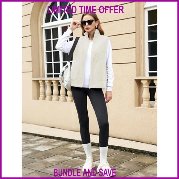 Sherpa Fleece Vest Women's Sleeveless Zip Up Lightweight Winter Warm Jacket - Picture 7 of 8